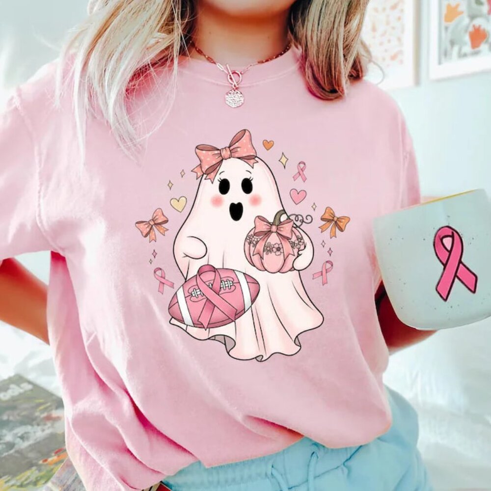 Halloween Ghost Breast Cancer Awareness Shirt, In October We Wear Pink Shirt